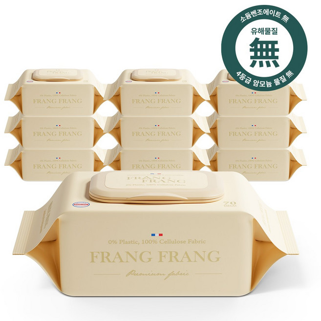 프랑프랑 플라스틱0% 에코 오리지널 65gsm 생분해 물티슈, 10개, 70매입