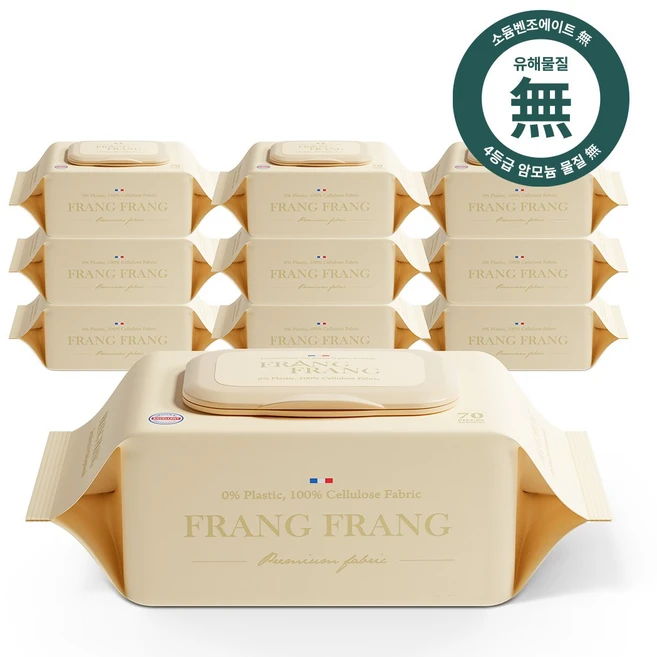 프랑프랑 플라스틱0% 에코 오리지널 65gsm 생분해 물티슈, 10개, 70매입 - 쿠팡