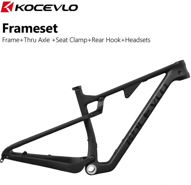 KOCEVLO 29er 풀 서스펜션 카본 MTB 프레임 여행 100mm XC 산악 자전거 듀얼 서스펜션 프레임, 02 Black Matte A, 07 L Boost 148mm, 1개
