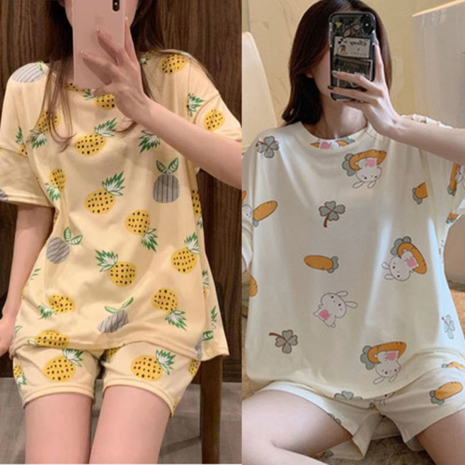 여성용 반팔 잠옷 상하세트 2개