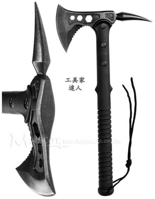 工具家達人 SHOOTER 射手戰鬥斧 斧頭 登山斧 釜頭 露營 登山 營地斧 生存斧 斧頭 菜刀, 1個, 尾部尖錐