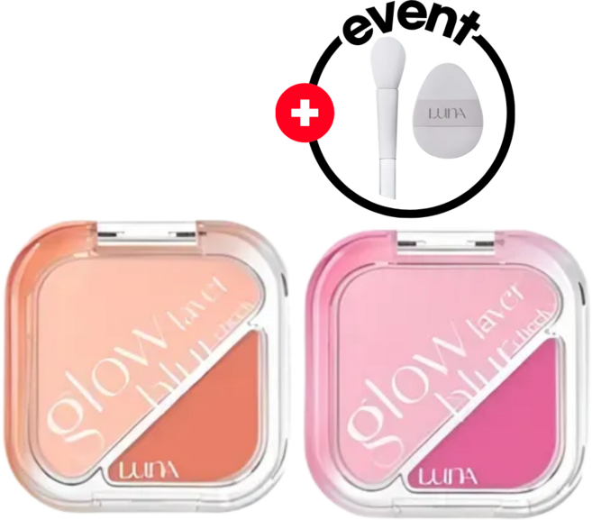 블리Store [본사 출고 정품] SET 루나 글로우 레이어 블러 치크 2 개 (택 2) + 툴세트(블러쉬+퍼프) #블러밀착핏 #유리알생기 #커스텀치크, 1개, 5호 슬리피 핑크 + 9호 핑크 리프
