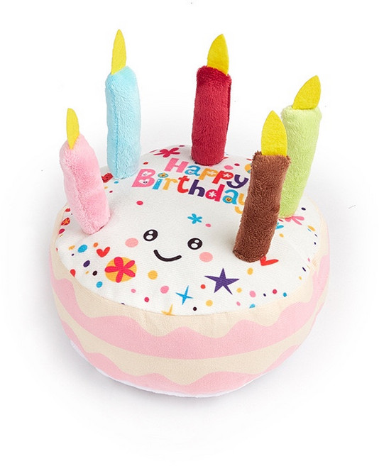 엘유엔 강아지 고양이 생일 케이크 장난감 삑삑이, 1개, 핑크