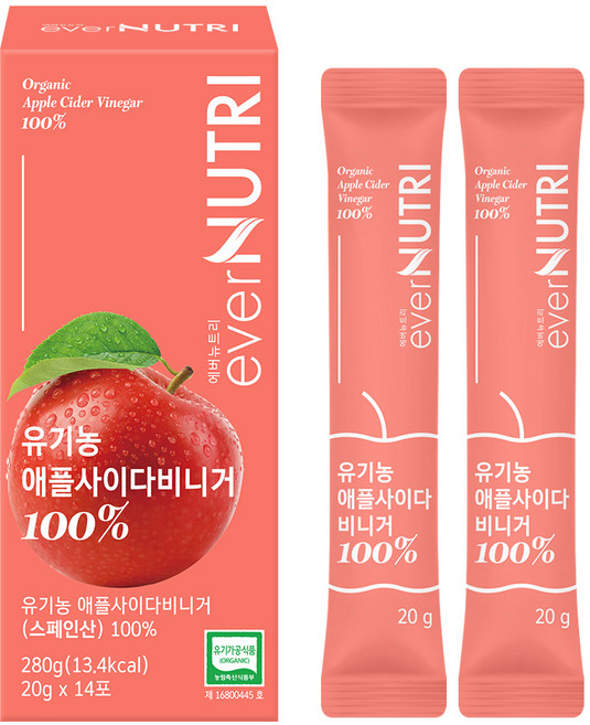 에버뉴트리 스페인산 유기농 애사비 100% 애플사이다비니거, 1개, 280g