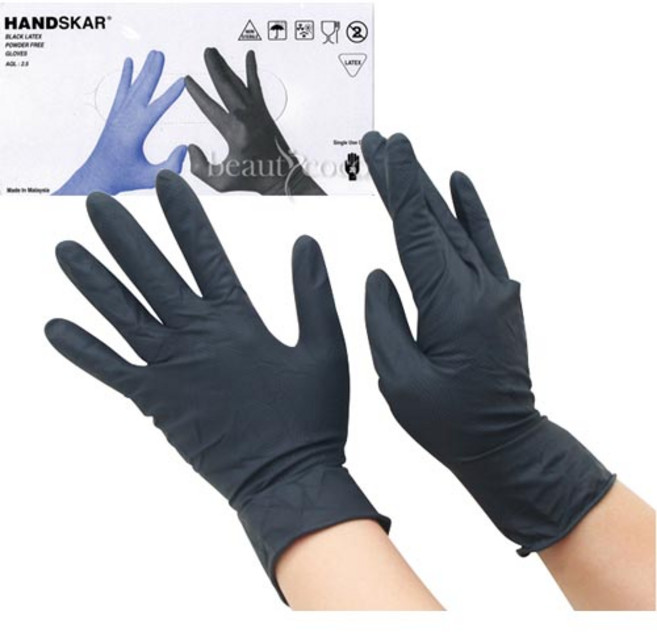 핸드스타 [핸드스카] 블랙 라텍스 양면 미용장갑 1box(10켤레), 블랙 (소), 1개