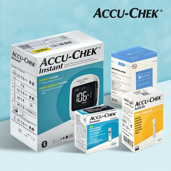 ROCHE 아큐첵 인스턴트 혈당측정기+시험지 50매+정품침 소프트클릭스100개+솜100매, 1)인스턴트+시험지50+정품침100+솜100, 1개