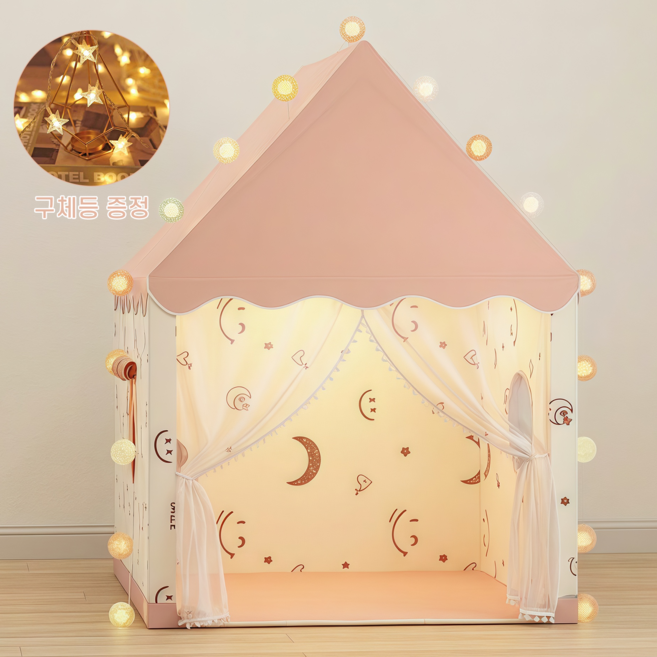 Leesheer 실내 텐트 플레이 원터치텐트 캠핑텐트 (매트 미포함), 3명, 분홍색 웃는 얼굴