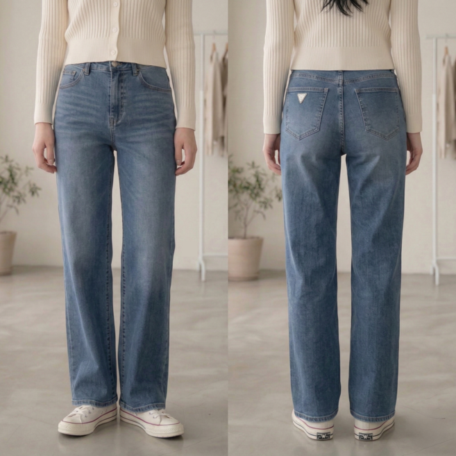 게스 진 여성용 사계절 뉴 와이드 스판 팬츠 청바지