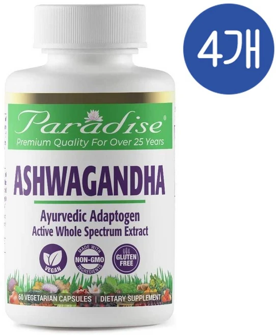 파라다이스허브 아슈와간다 캡슐 Paradise Herbs Ashwagandha, 4개, 60정 - 쿠팡