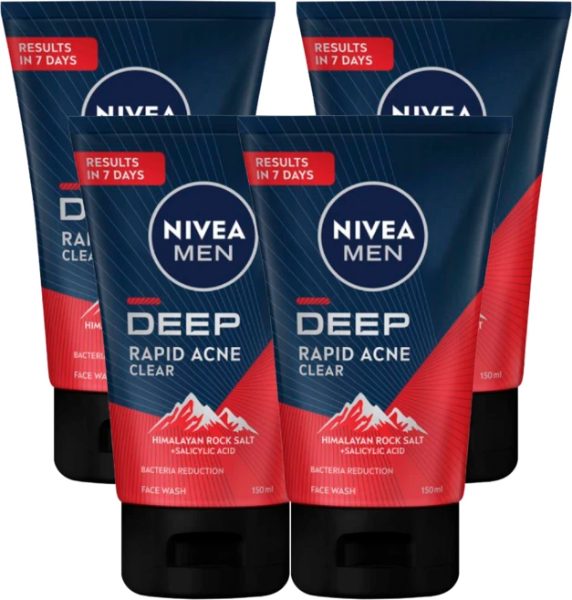 NIVEA MEN 딥 래피드 아크네 클리어 페이스 워시, 4개, 100ml - 쿠팡