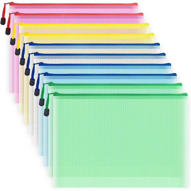 보드 게임 & 퍼즐 사무실 학교 용품 장난감 화장품 여행 저장소를 위한 방수 문서 지퍼 가방을 위한 의 팩 A4 편지 크기 지퍼 메쉬 문서 가방 메쉬 가방, 10개, Multicolor