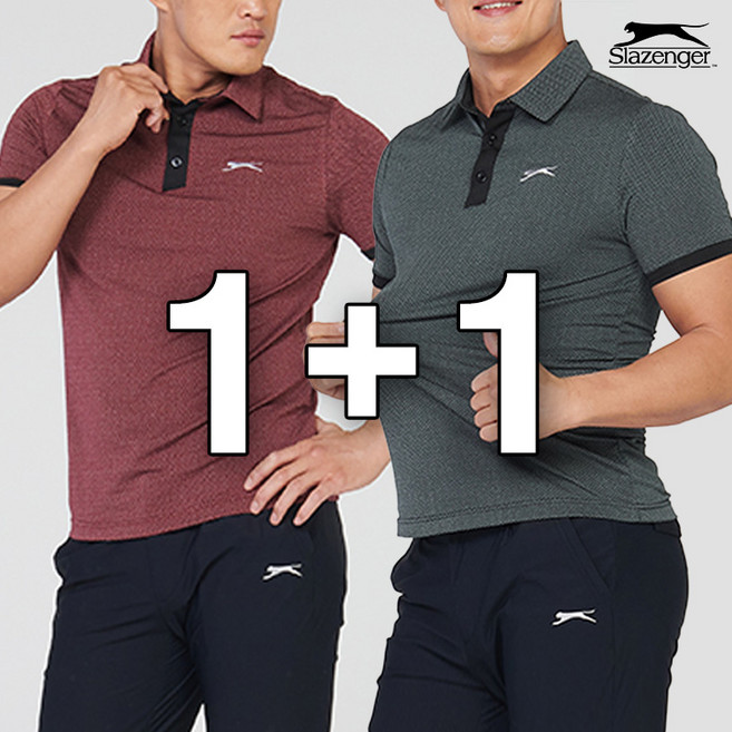 슬레진저 1+1 남성 헤링본 스판 카라 반팔 티셔츠