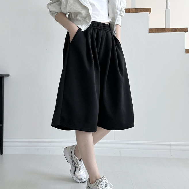 남녀공용 와이드핏반바지 버뮤다팬츠 3핀턱버뮤다 와이드팬츠