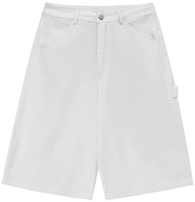 美式簡約純色七分褲 男女夏季休閒寬鬆闊腿垂感白色牛仔中褲