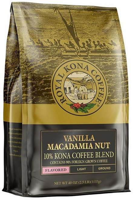 로얄 코나 커피 - 라이트 로스트 분쇄 커피 바닐라 마카다 ROYAL KONA COFFEE - Light Roast Ground Coffee Vanilla Macadamia F, 1.133kg, 1개
