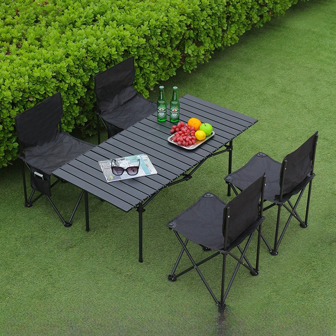 [엣지캠프] 접이식 계란말이 캠핑 테이블 의자세트 휴대용 캠핑 경량테이블 캠핑의자 캠핑테이블, 블랙
