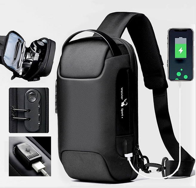 [겟백] 남자 메신저백 크로스가방 슬링백 USB충전 번호키