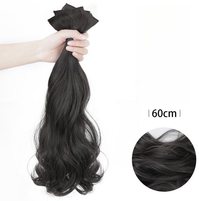 해피유통 큰 웨이브 가발피스 전체인모 여성 긴 컬 헤어, 1개, 3매입빅웨이브-네이처블랙60cm