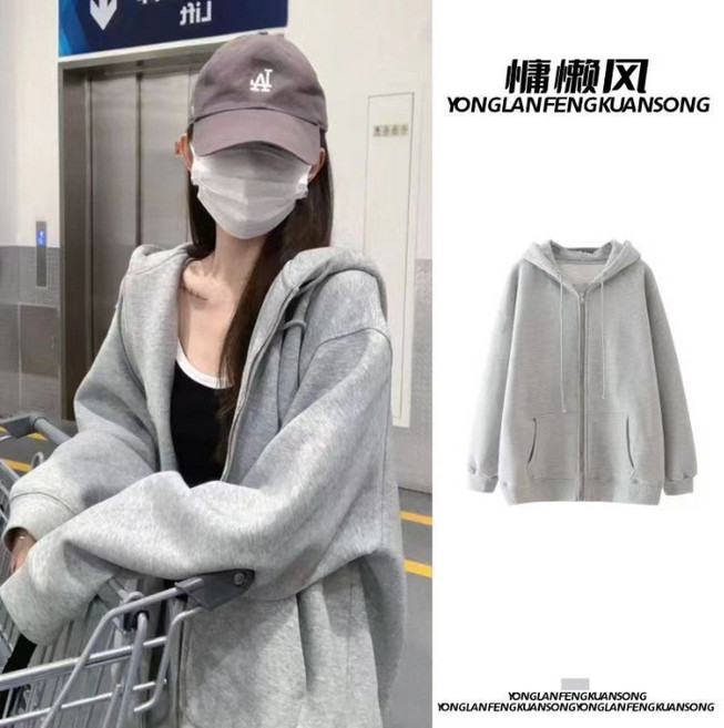 초가을 여성용 스웨트셔츠 재킷2026봄/가을용 후드 루즈핏 캐주얼 가디건 얇은 스포츠 기모 상의