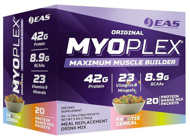 오리지널 MYOPLEX 맥시멈 머슬 빌더 딸기 밀크쉐이크 20개입 EAS, 64 Ounce (Pack of 1), Frooti Cereal, 78g, 1개