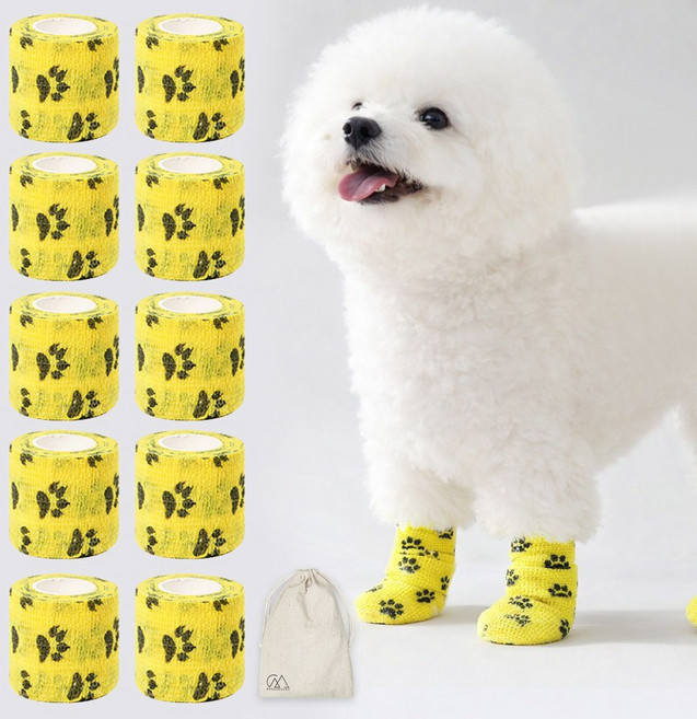 무드그라운드 반려동물 자가점착 붕대 신발, 1개, 옐로우