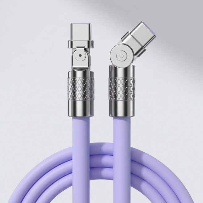 제이엘 120w 초고속 C to C 충전케이블 180도 회전 케이블, 1개, 퍼플, 1.5m