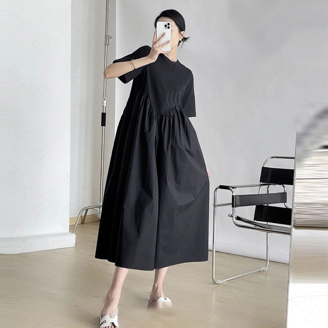 꽃소담 여성 여름 주름 루즈핏 패션 반팔 롱원피스 빅사이즈 150KG가능 MQ149