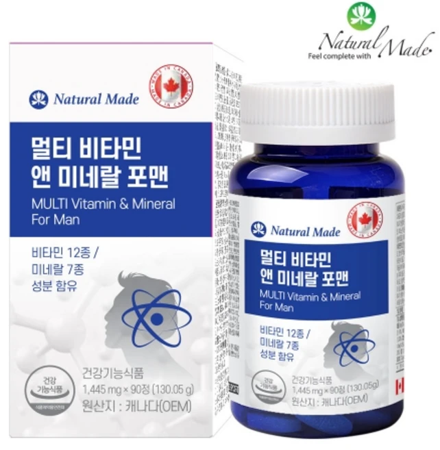 네츄럴메이드 멀티 비타민 앤 미네랄 포맨 1445mg, 2개, 90정 - 쿠팡