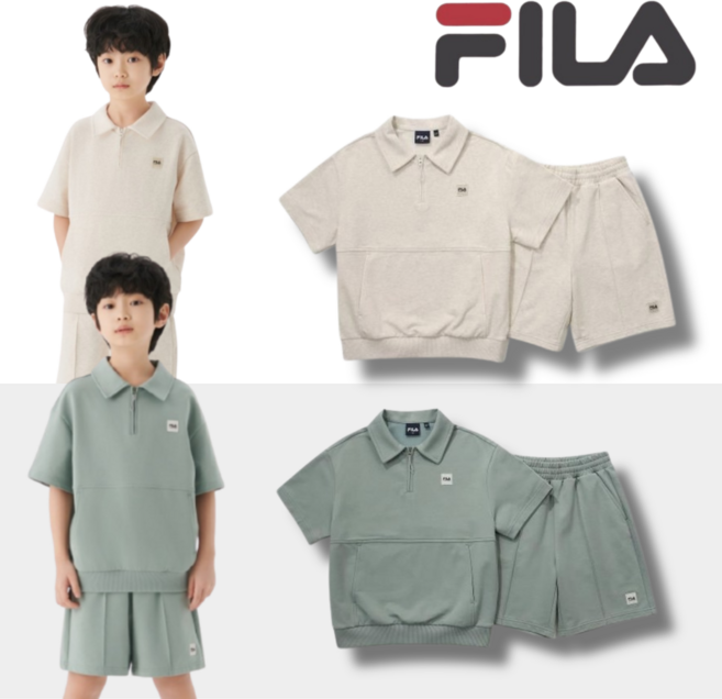 [빠른출고] 휠라 FILA 키즈 카라 반집업 셋업 2color 반팔 반바지 아동 어린이 남아 여아 추천 데일리 반팔