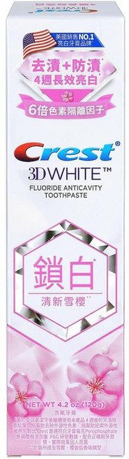 Crest 3D WHITE 氟化物防蛀牙膏 去漬+防漬 4週長效亮白 120g, 1個, 1個裝