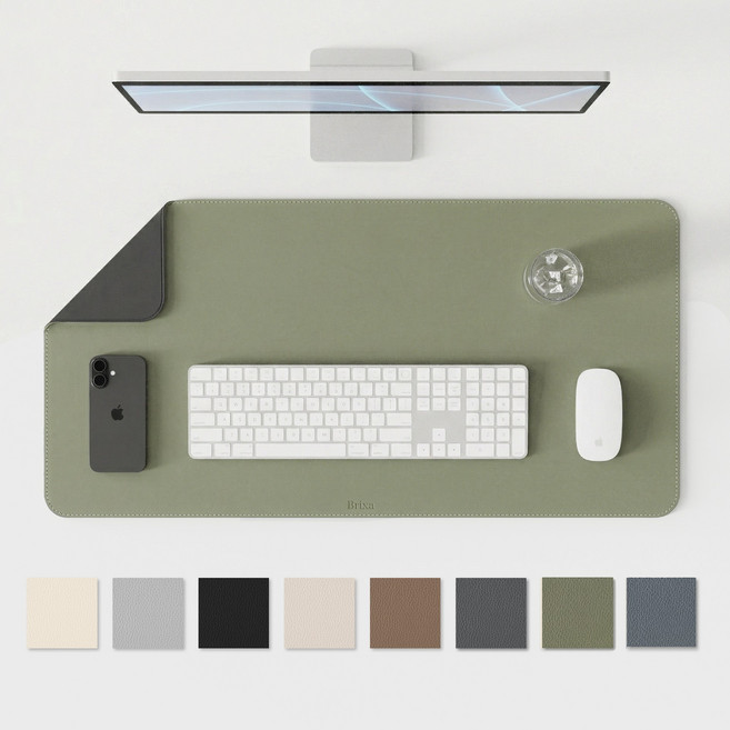 브릭사 가죽 데스크매트 마우스패드 데스크테리어 감성 책상 보호 논슬립 장패드 키보드, 모스 그린