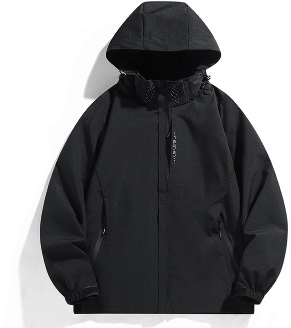 石墨烯保暖衝鋒衣 防風防水連帽夾克 男女情侶款冬季加厚登山外套 黑色 L碼