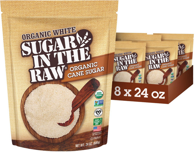 슈가 인 더 로우 유기농 과립형 흰색 프리미엄 사탕수수 설탕 Sugar In The Raw Organic Granulated White Premium Cane Sugar No E, 1개, 680g, 1개