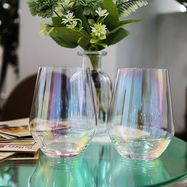 오로라 홀로그램 줄리엣 400ml 2P1세트 선물세트 유리컵 글라스 잔 와인 물 소주 커피 쥬스 에이드 맥주 위스키 온더락 언더락 홈카페 내열유리 선물용