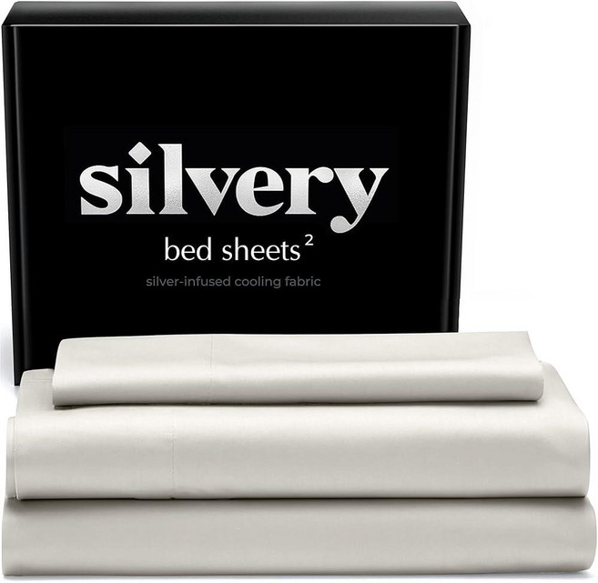 Silver Infused Bed Sheets Set - Award-Winning Self-Cooling Fabric with Self-Cleaning Silvery Techn, 부드러운 아이보리