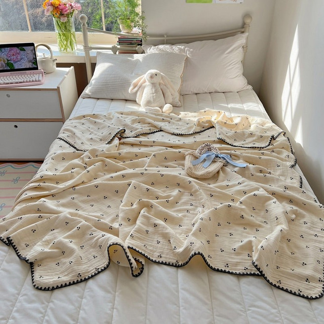 순면 거즈 여름이불 타월 담요 통기성 에어컨 대형 얇은이불, 80x105cm, 작은 체리