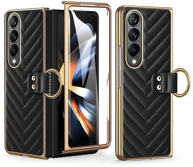 갤럭시 Z 폴드 헤링본 명품 가죽 링 케이스 강화유리 일체형 ZD12
