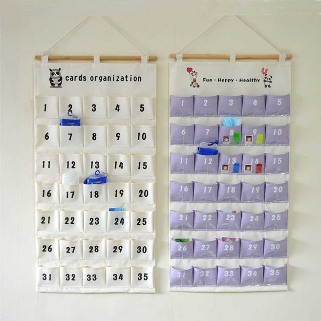 벽걸이 수납포켓 패브릭 정리함 월포켓 수납함 주머니, 25. 민트색 토끼 35칸, 25. 민트색 토끼 35칸