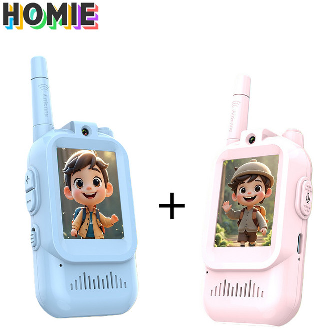HOMIE 무전기 휴대용 비디오 인터콤 USB 충전식 생활무전기 워키토키, 1세트, 블루+핑크