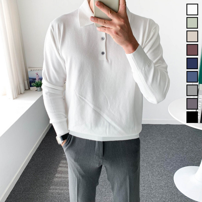 놈시크 남자 카라 니트 부드러운 캐시미어 스판 스웨터