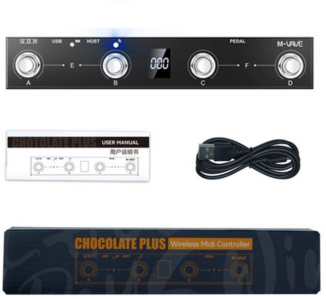 M-vave Chocolate PLUS 미디 컨트롤러 프로그래밍 가능한 무선 시스템 슈트 4 버튼 휴대용 풋 컨트롤러 페달, Chocolate Plus Black, Chocolate PLUS Black, 1개