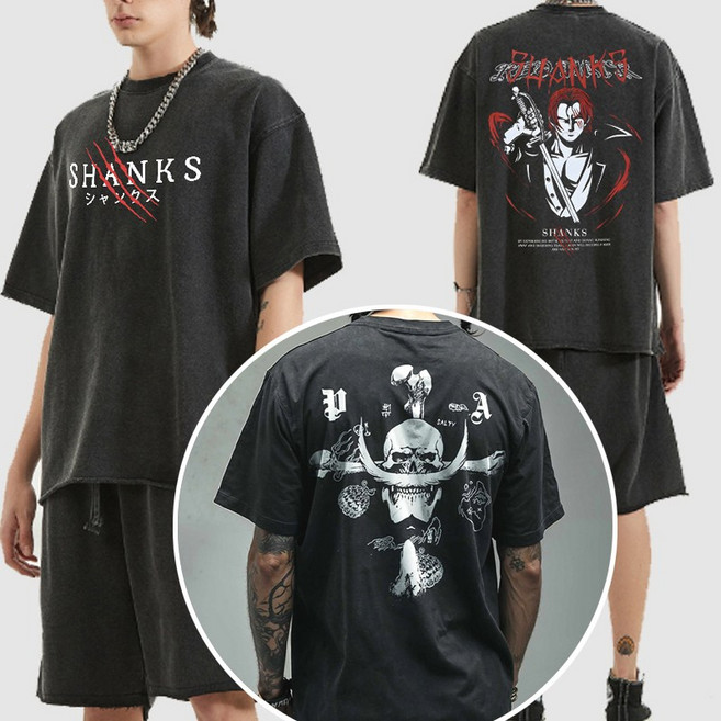 원피스 샹크스 레드포스 빈티지 반팔티 100-110 흰수염 해적단 옷 애니 캐릭터 티셔츠