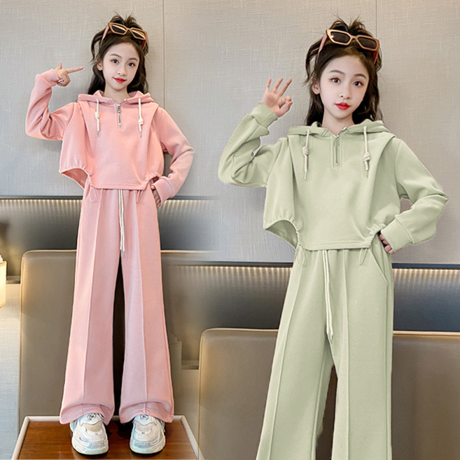 (바로배송) 마이슈마켓 주니어트레이닝세트 주니어트레이닝복 여아크롭상하복 봄가을상하복 셔링 아노락 맨투맨 바지 세트 중학생상하세트