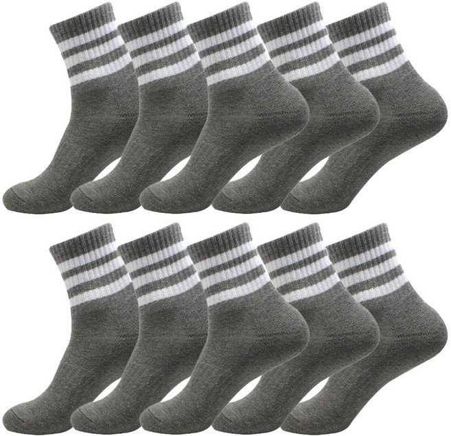 남성용 100% 국내생산 두꺼운 이중바닥 스포츠양말 10켤레 중목 양말세트 발편한 이중쿠션 무지 삼선