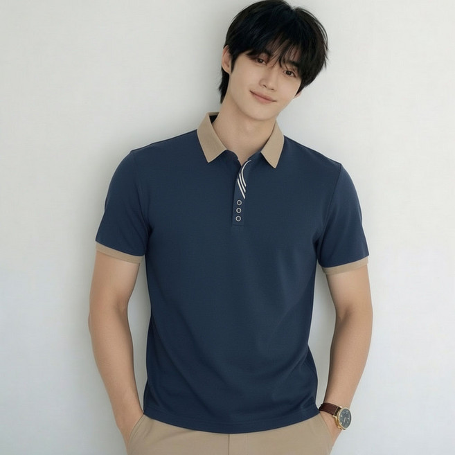 스티드 쿨링 사선 반팔 카라티