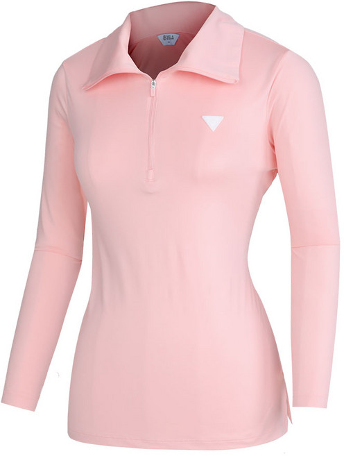 [투엘라] 여성 하이넥 하프집업 긴팔 티셔츠_옆트임 빅사이즈 아웃도어 스포츠 골프 하이넥 스판 반집업 티셔츠