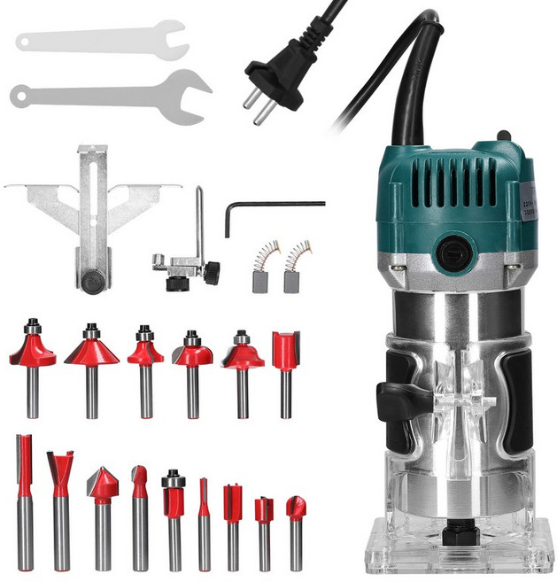 전기 트리머 다기능 목재 밀링 조각 슬롯 머신 다목적 라우터 각도절단기 루터기, 1개, 1) EU Plug