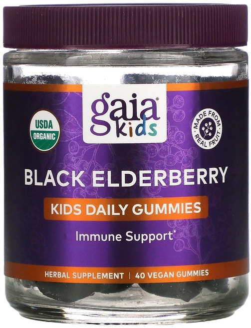 Gaia Herbs 블랙 엘더베리 키즈 데일리 구미 이뮨 써포트 베지 구미젤리 40개, 어린이, 츄어블, 1개 - 쿠팡