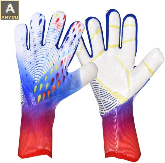ANYOU 골키퍼장갑 축구장갑 키퍼장갑 라텍스 축구 글러브, 남홍색, 1개