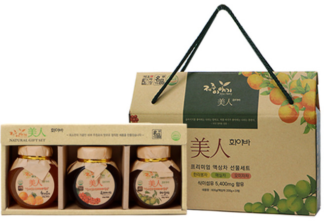 제주이야기 미인화이바 액상차 3종 선물세트, 1개, 오미자200g+한라봉200g+매실200g